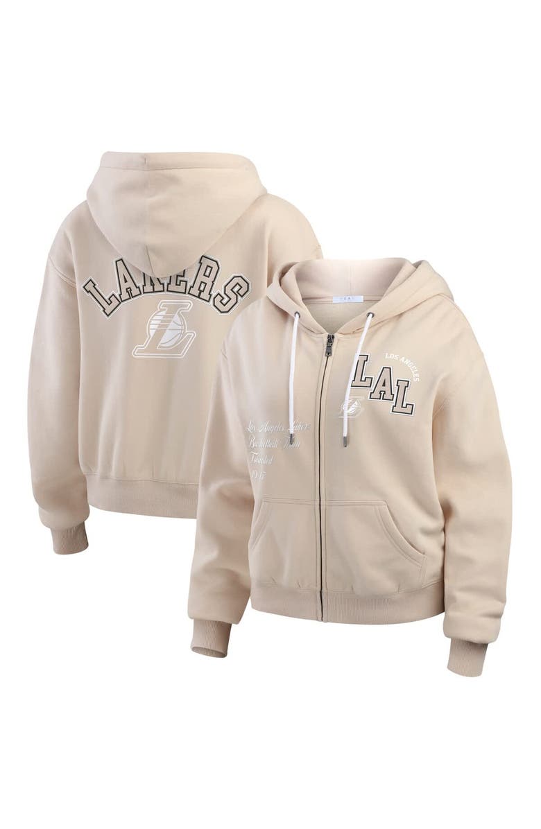 WEAR by Erin Andrews Women's WEAR by Erin Andrews Cream Los Angeles Lakers Plus Size Tonal Felt Patch Full-Zip Hoodie, Alternate, color, Cream
