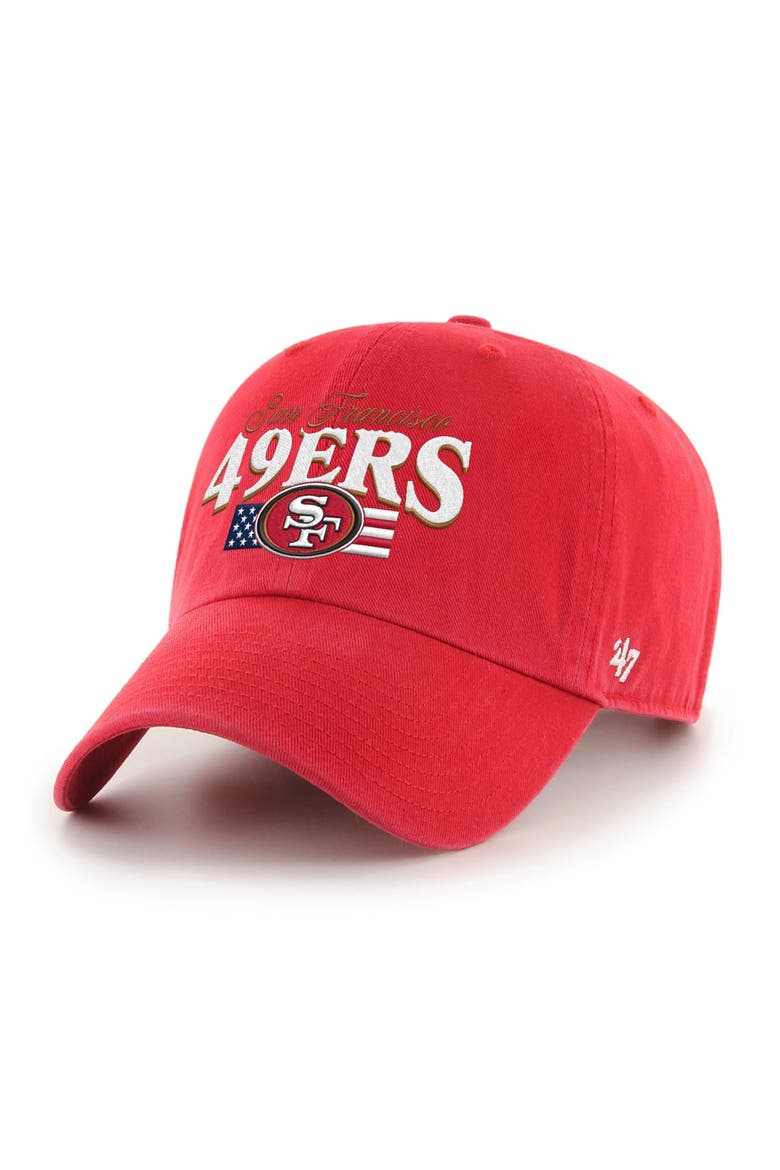 Men's '47 Scarlet San Francisco 49ers American Flag Clean Up Adjustable Hat, Main, color, Scarlet