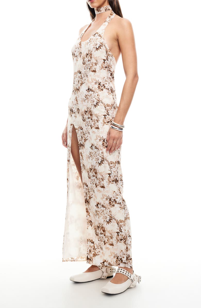 LIONESS Westwood Floral Choker Halter Maxi Dress, Alternate, color, Chocolate Floral