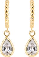 ATHRA LUXE Modern Muse Beaded CZ Pear Bezel Hoop Earrings