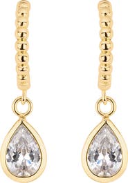 ATHRA LUXE Modern Muse Beaded CZ Pear Bezel Hoop Earrings
