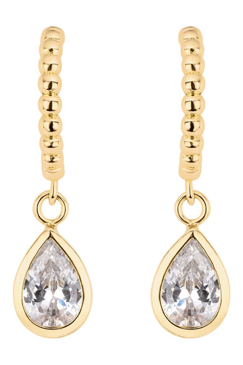 Modern Muse Beaded CZ Pear Bezel Hoop Earrings video
