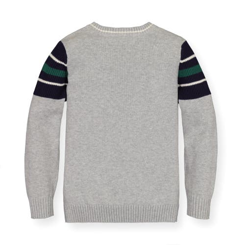 Hope & Henry Baby Boys' Crewneck Pullover Sweater, Infant In Grey Heather Rib Sleeve Stripe
