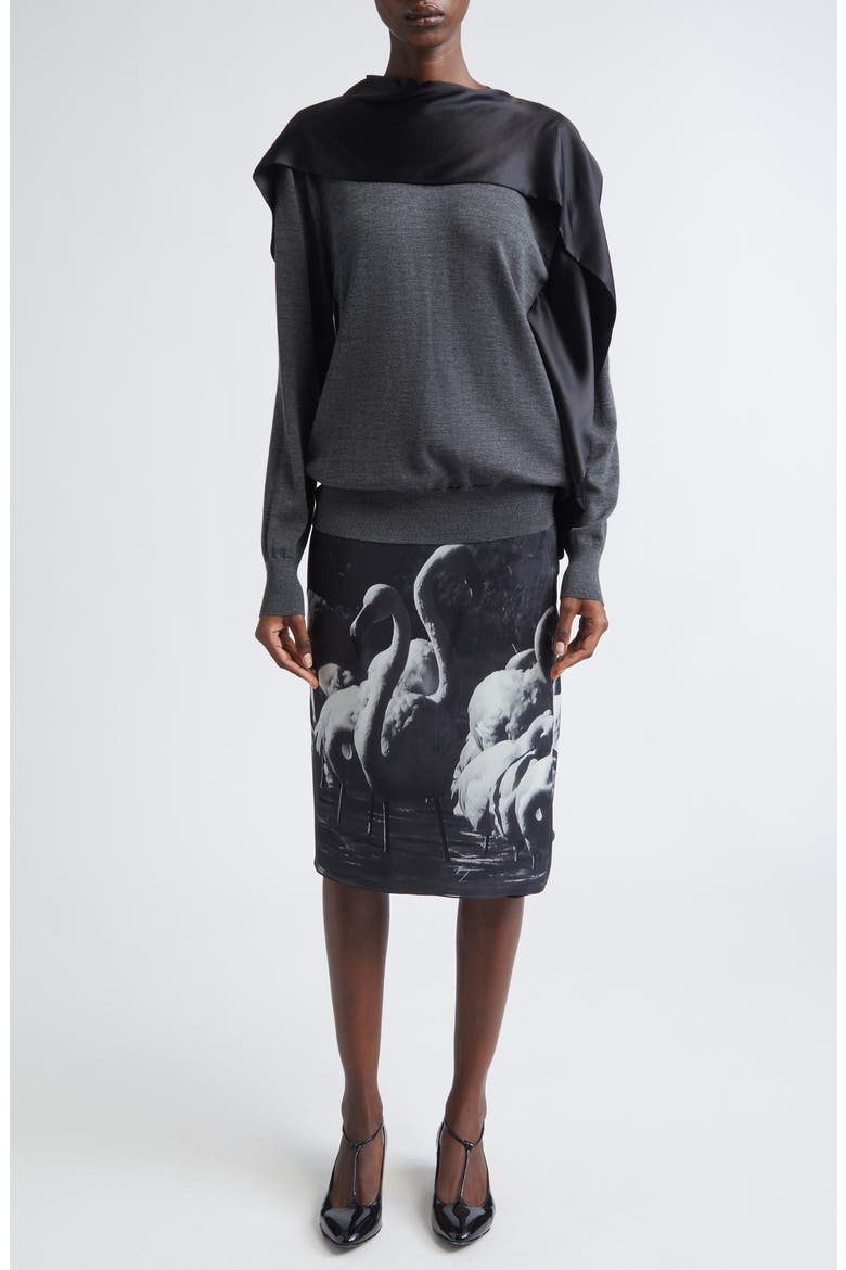Trinidad Print Silk Georgette Midi Skirt, Alternate, color, LIGHT GREY/ NERO
