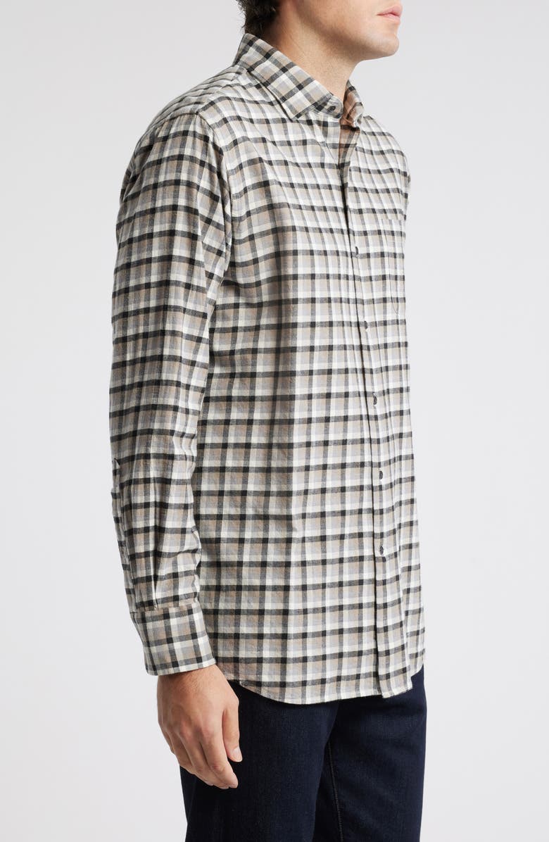 Peter Millar North Bay Check Cotton Button-Up Shirt, Alternate, color, Dark Sand