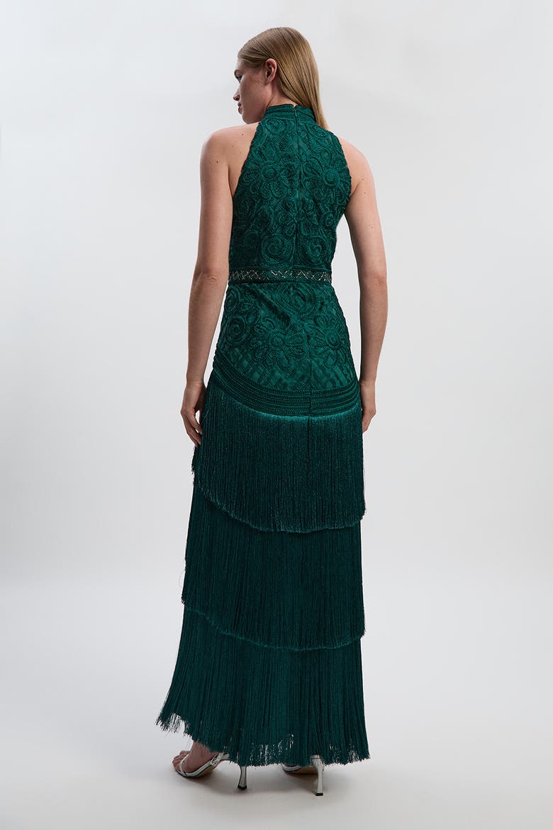 Beaded Halter Neck Woven Maxi Dress, Alternate, color, Dark Green