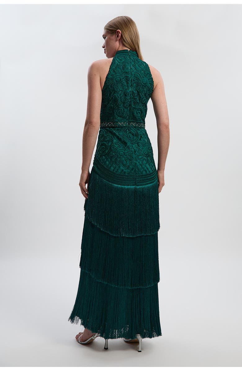 Karen Millen Beaded Halter Neck Woven Maxi Dress, Alternate, color, Dark Green