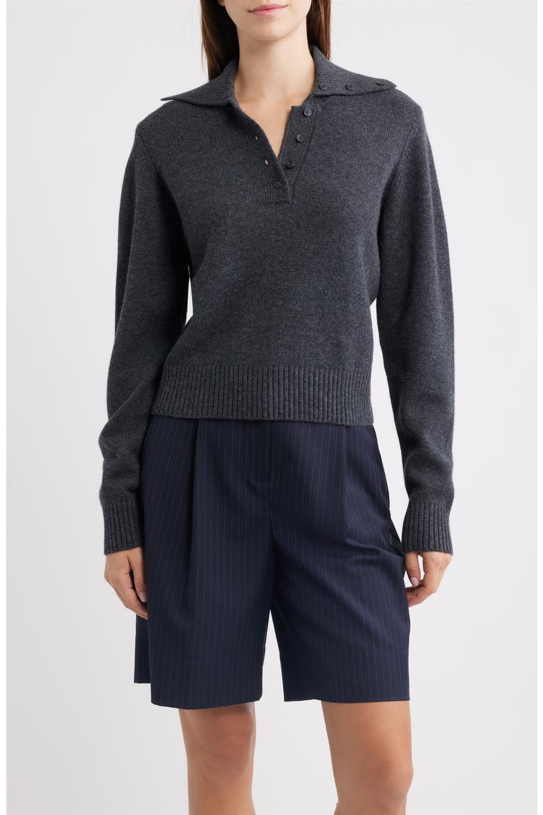 Merino Wool & Cashmere Polo Sweater, Main, color, HEATHER GRAY