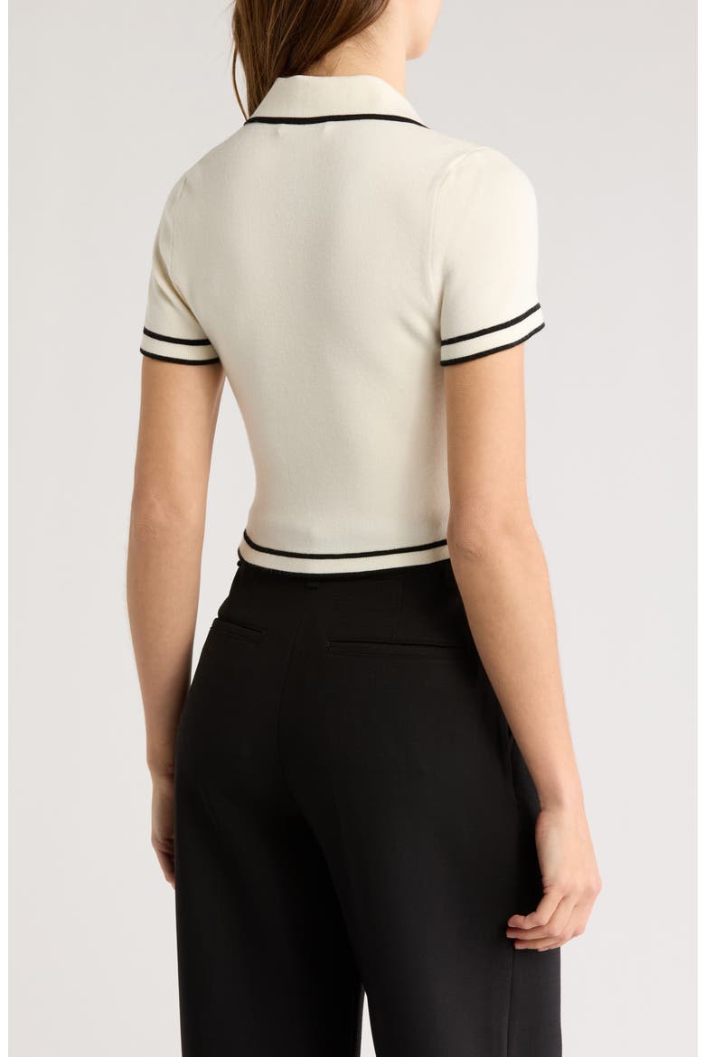 Marlena Crop Wool Blend Button-Up Polo Sweater, Alternate, color, ECRU/ BLACK