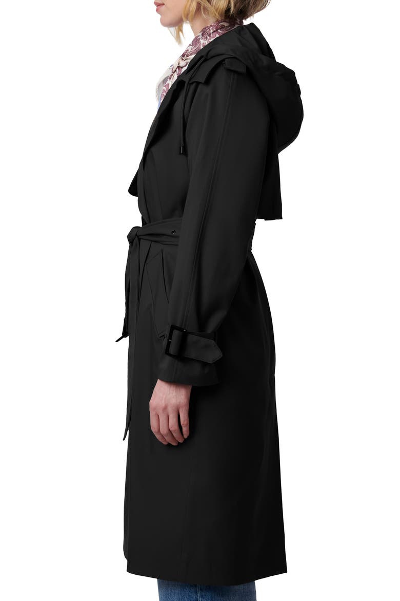 Double Breasted Hooded Trench Coat, Alternate, color, BLACK