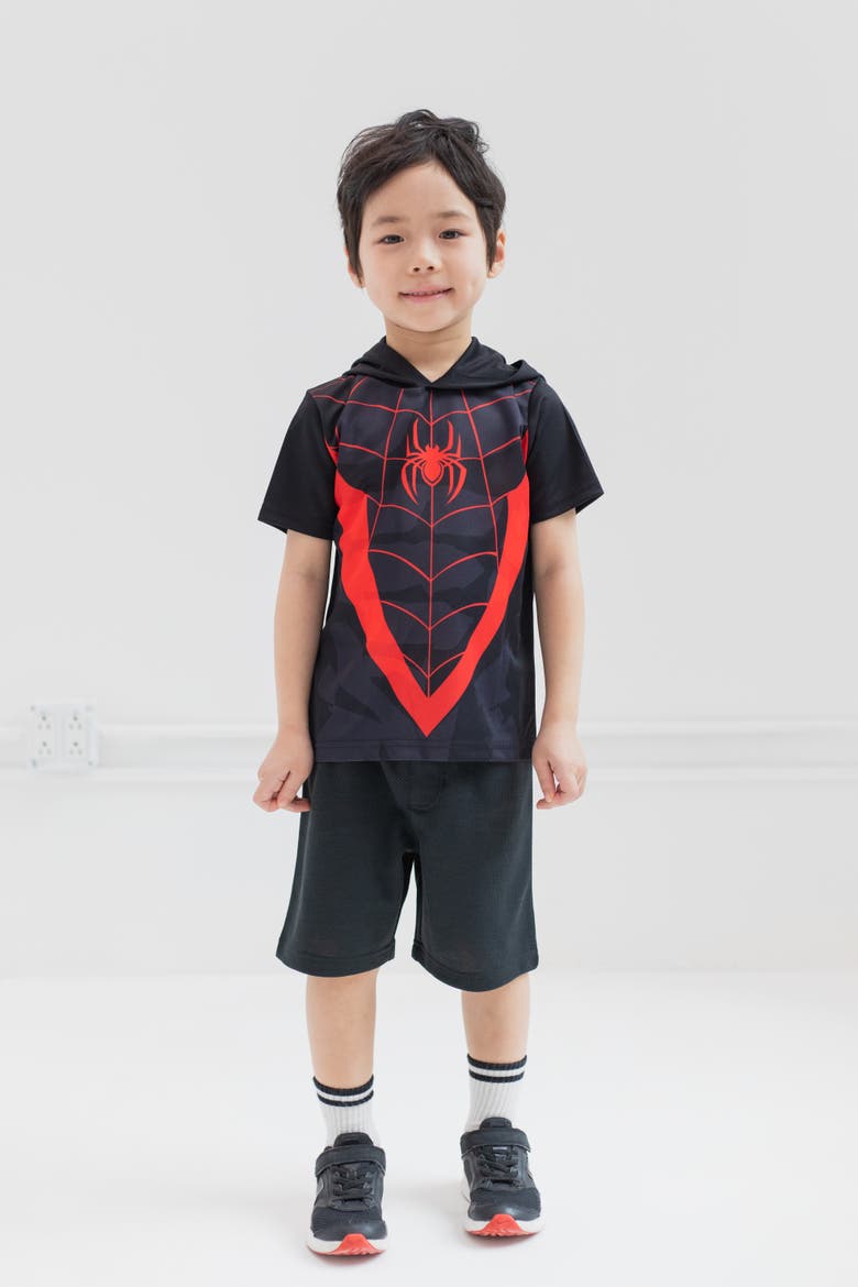Spider-Man Cosplay 2-Piece Hooded Tee and Shorts Set, Alternate, color, Black Red Spider Man