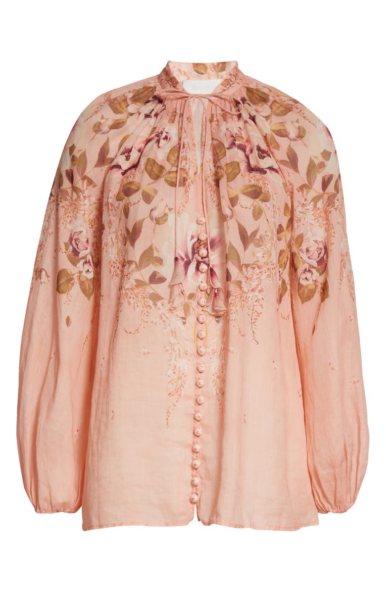 Zimmermann Rosa Floral Split Neck Blouse, Alternate, color, 