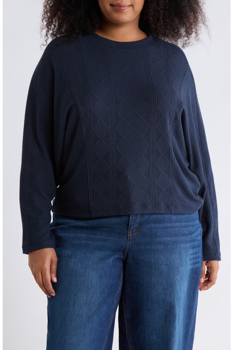 Textured Dolman Sleeve Sweater, Main, color, HEATHER NAVY