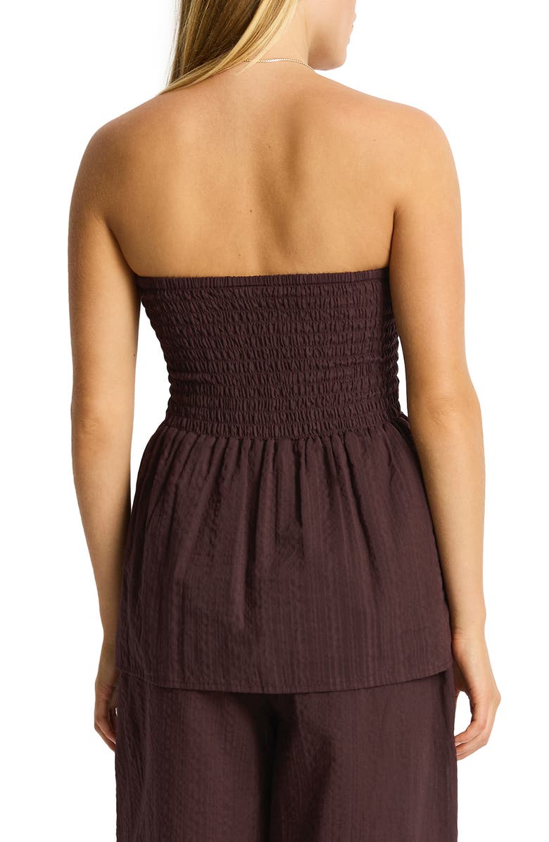 Sea Level Shirred Strapless Top, Alternate, color, Chocolate