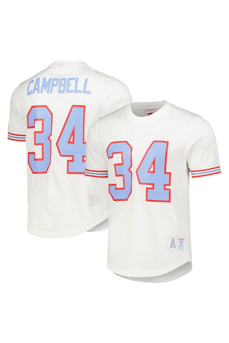 Men's Mitchell & Ness Earl Campbell White Houston Oilers Gridiron Classics Retired Player Name & Number Mesh Top, Main, color, White
