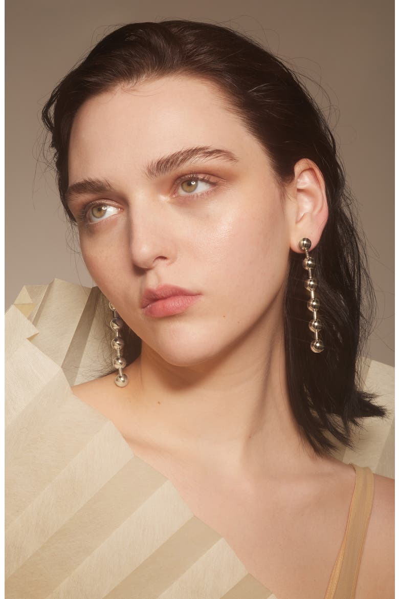 Ball Chain Linear Drop Earrings, Alternate, color, SILVER