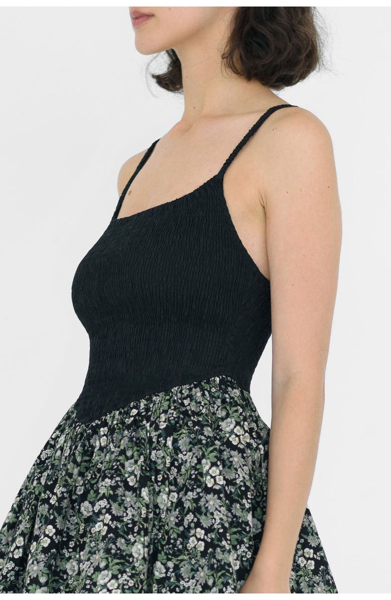 nuaje nuaje Bianca Smocked Ballerina Mini Dress, Alternate, color, Black & Floral