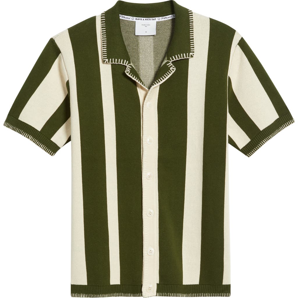 Percival Stripe Knit Camp Shirt In Forest
