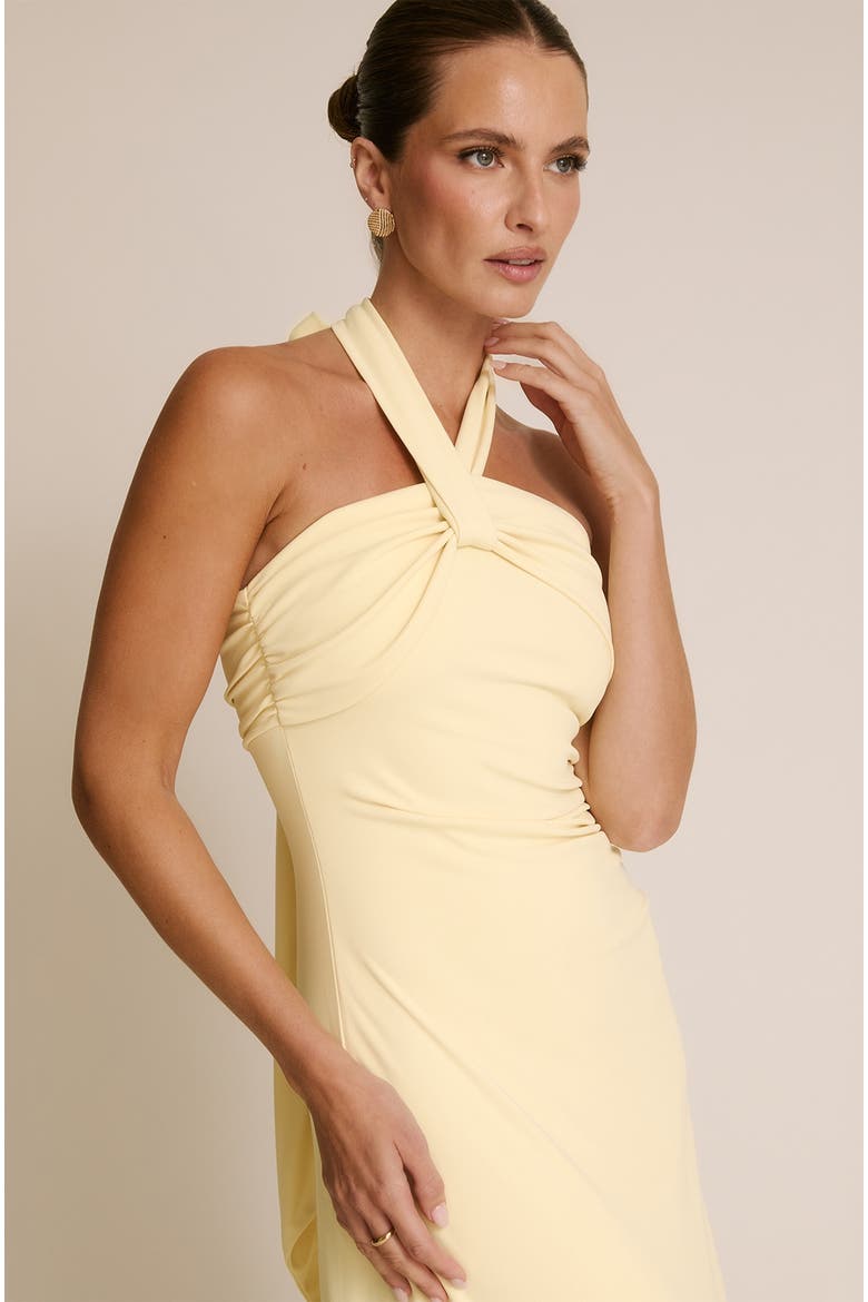 Halter Neck Stretch Bridesmaid Dress, Alternate, color, Lemon