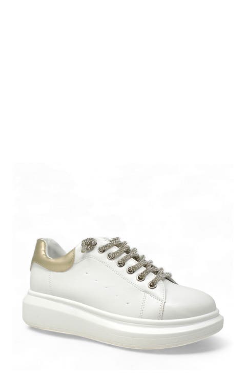 Rhinestone Faux Leather Platform Sneaker