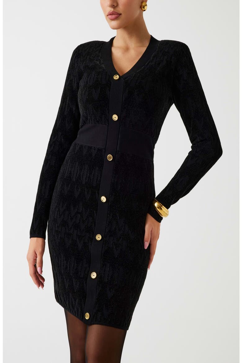 Adele Logo Jacquard Long Sleeve Chenille Sweater Dress, Alternate, color, JBLACK-BLACK