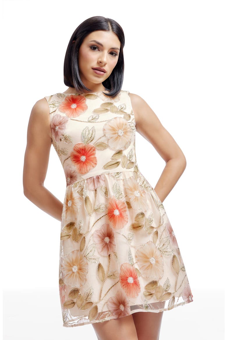 Jackie Floral Embellished Minidress, Alternate, color, CHAMPAGNE MULTI