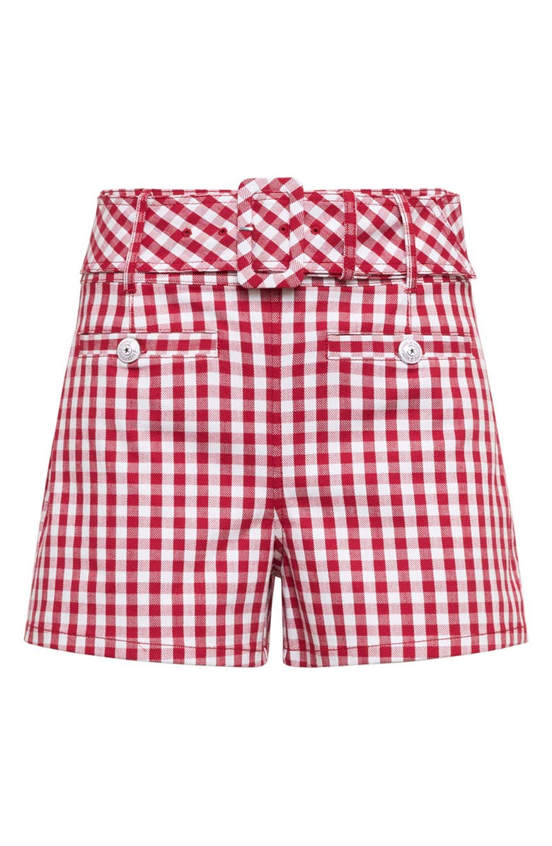 Cinq à Sept Belted Gingham Shorts, Alternate, color, Chili Pepper/ White