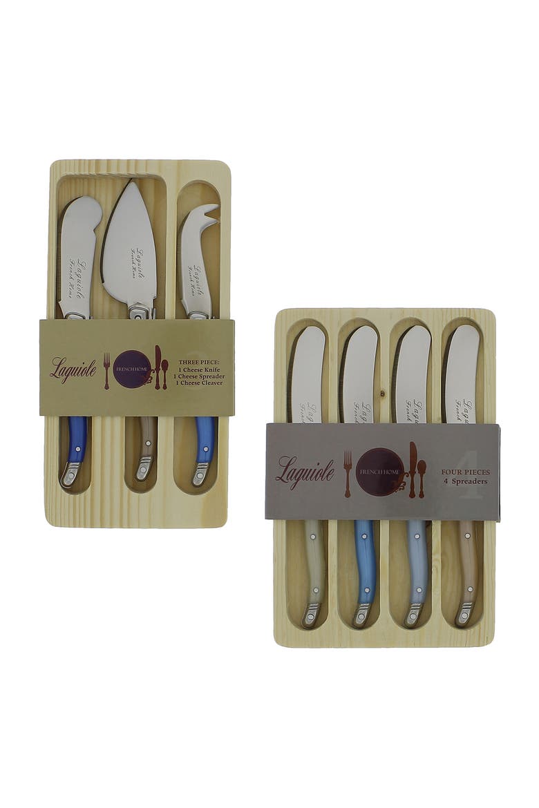 7-Piece Laguiole Cream & Blue Cheese Knife & Spreader Set, Alternate, color, BLUE AND IVORY