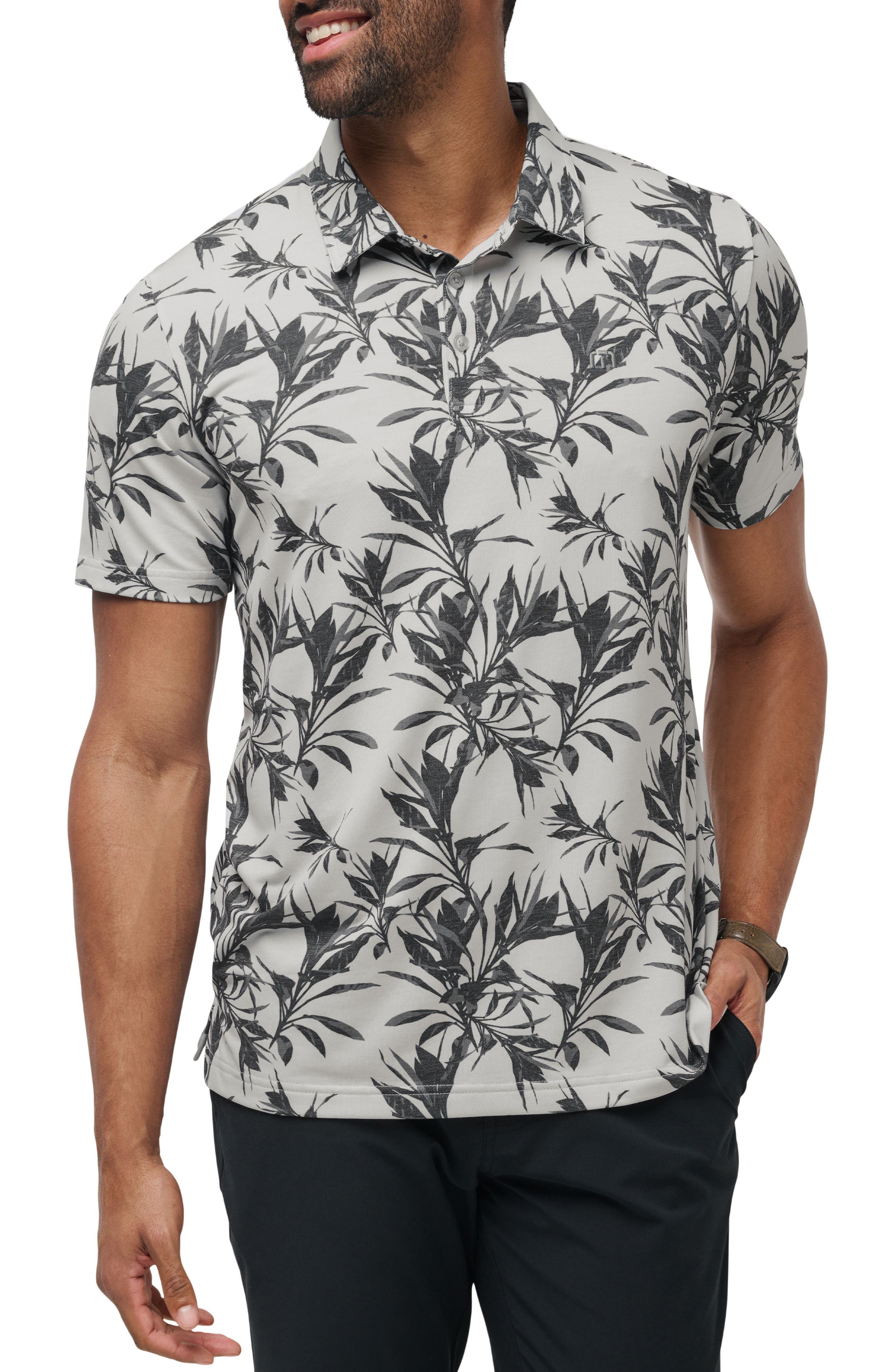 TravisMathew Featherweight Coast Leaf Print Piqué Polo