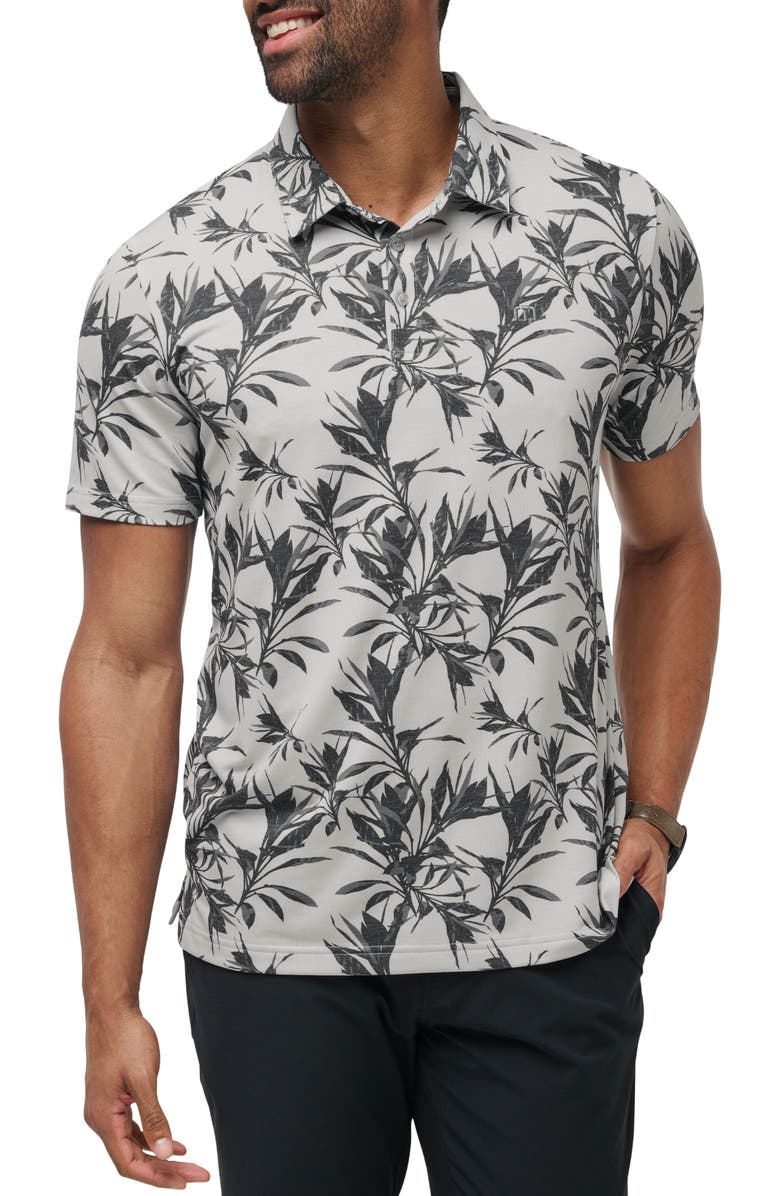 TravisMathew Featherweight Coast Leaf Print Piqué Polo, Main, color, Vanilla Ice