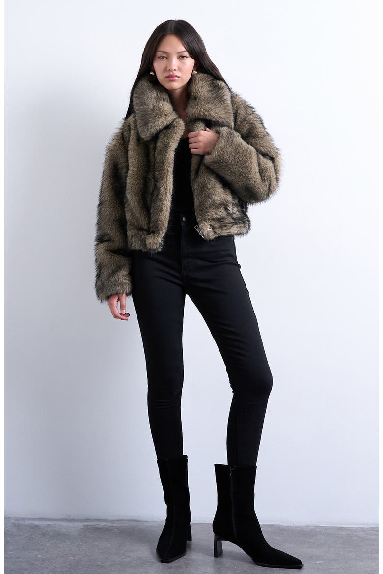 Faux Fur Bomber Jacket, Alternate, color, BEIGE