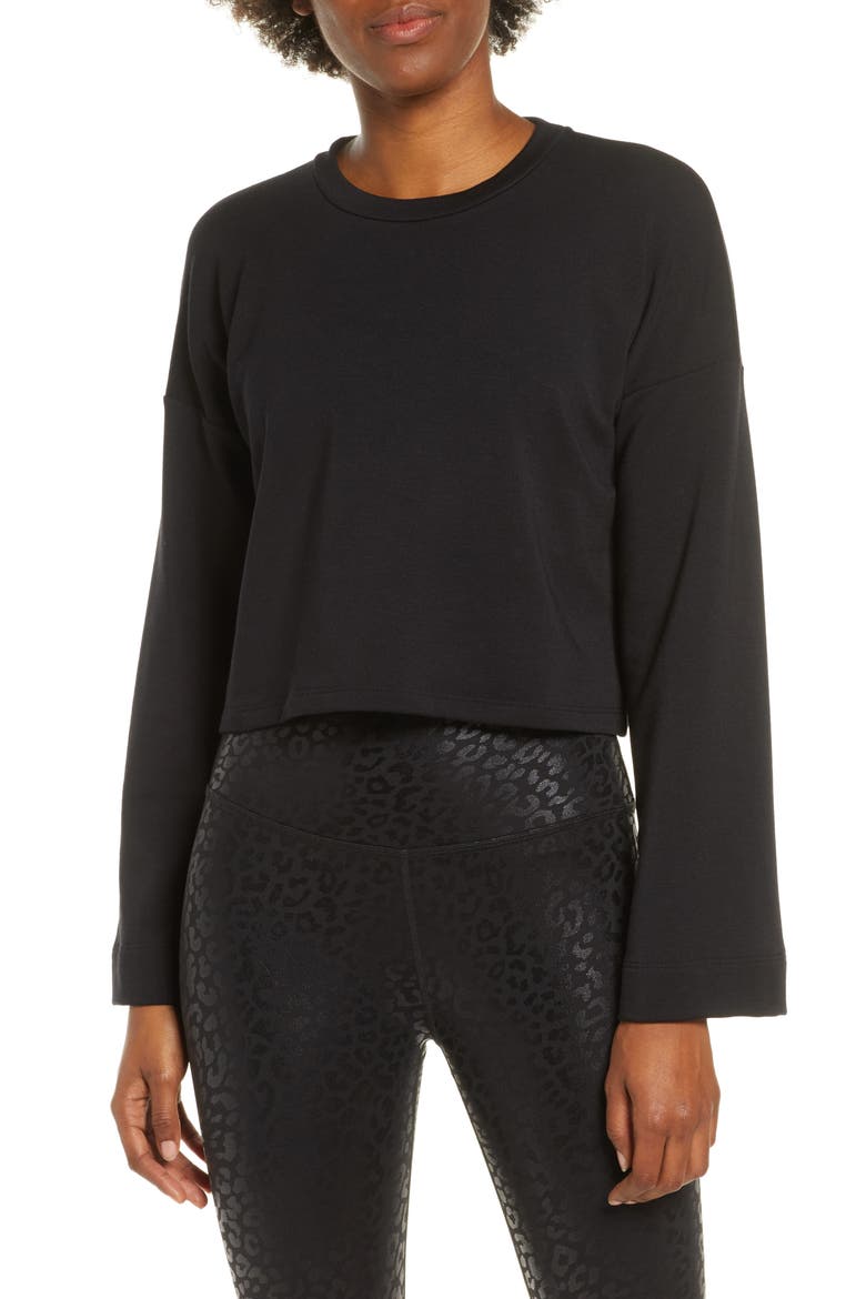 Tunnel Sleeve Crop Pullover, Main, color, BLACK