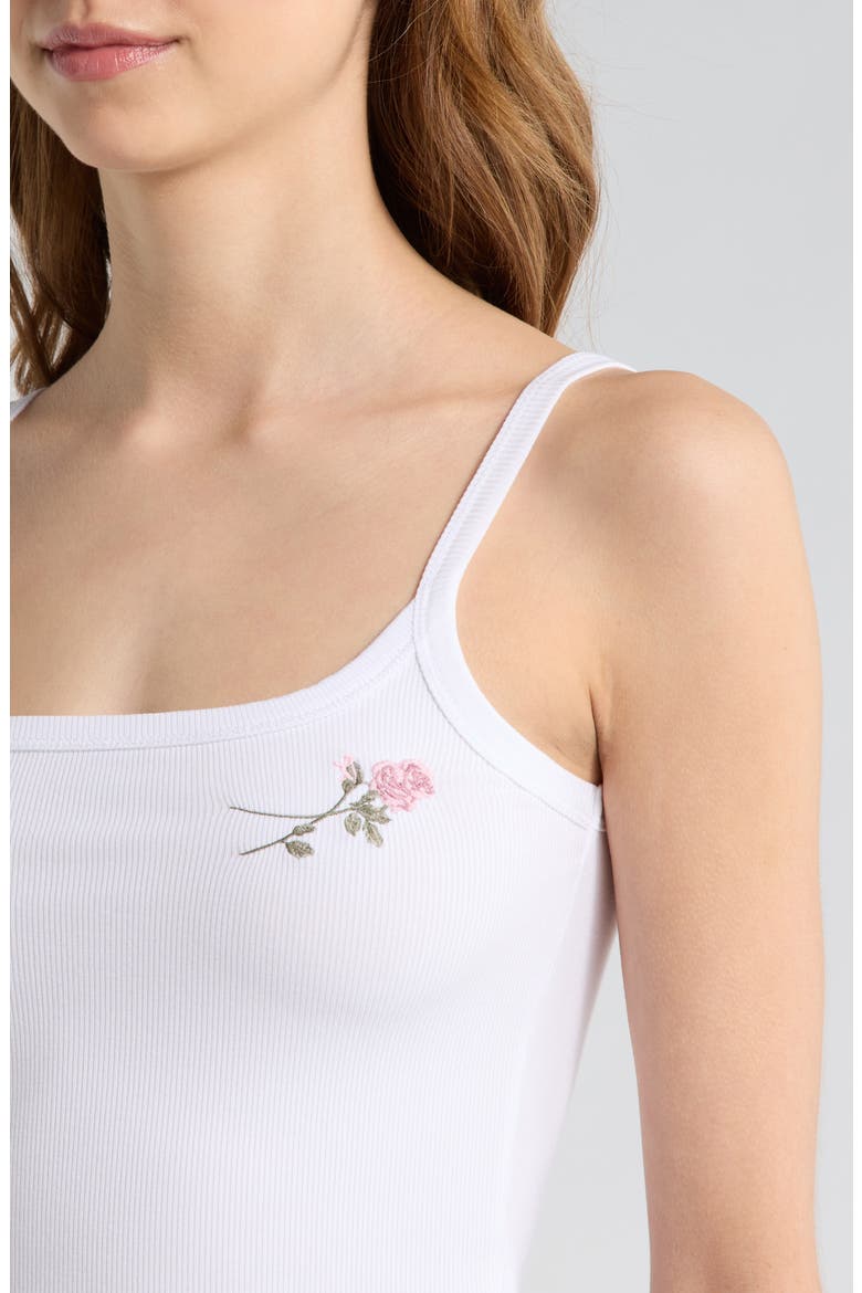 Couch Date Rose Embroidered Crop Rib Tank, Alternate, color, WHITE/ PINK ROSE