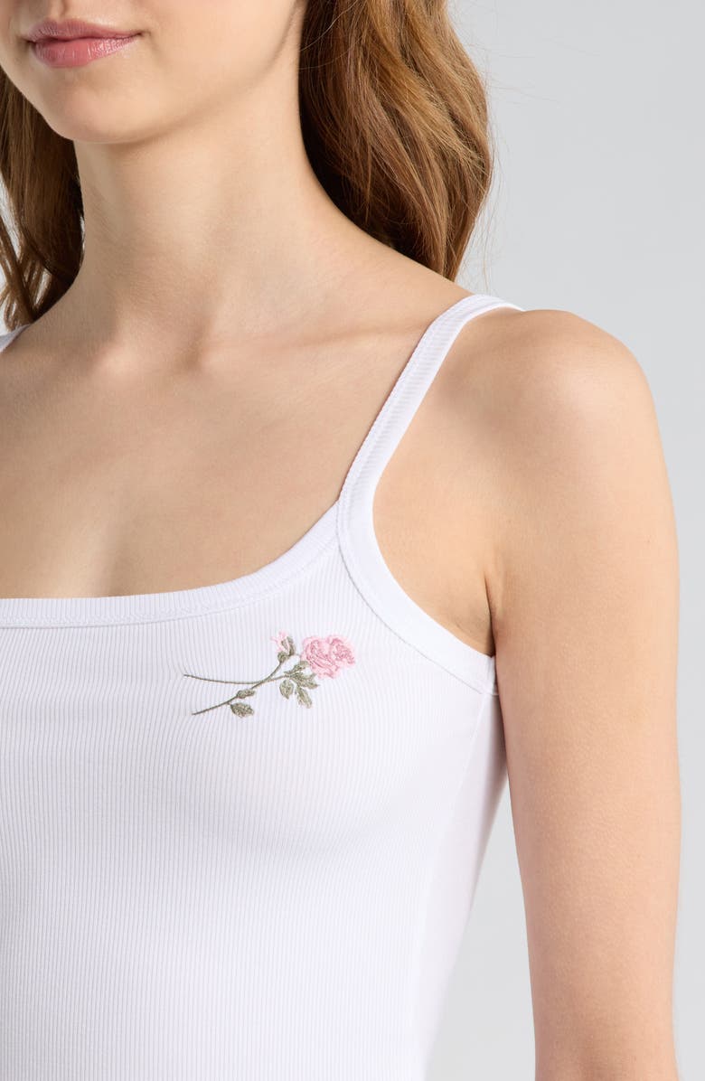 Florence by Mills Couch Date Rose Embroidered Crop Rib Tank, Alternate, color, White/ Pink Rose