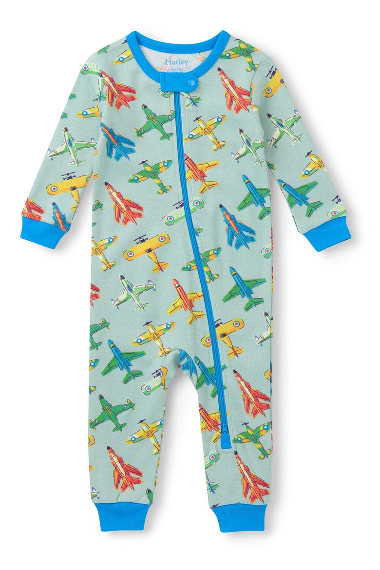 Vintage Aircrafts Organic Cotton Zip Romper, Main, color, BLUE