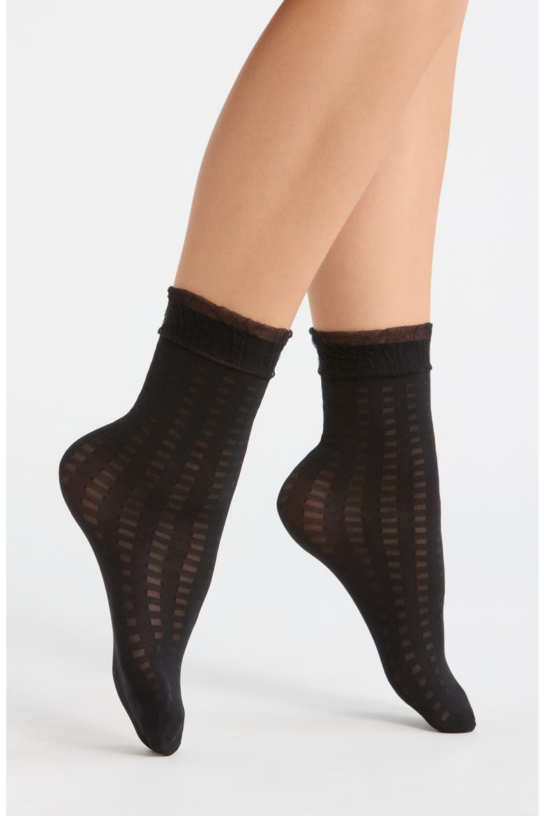 Ruffle Top Sheer Anklet Socks, Main, color, BLACK