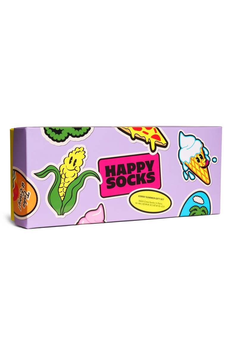 Happy Socks Corny Summer Assorted 4-Pack Crew Socks Socks Gift Box, Alternate, color, Light Purple