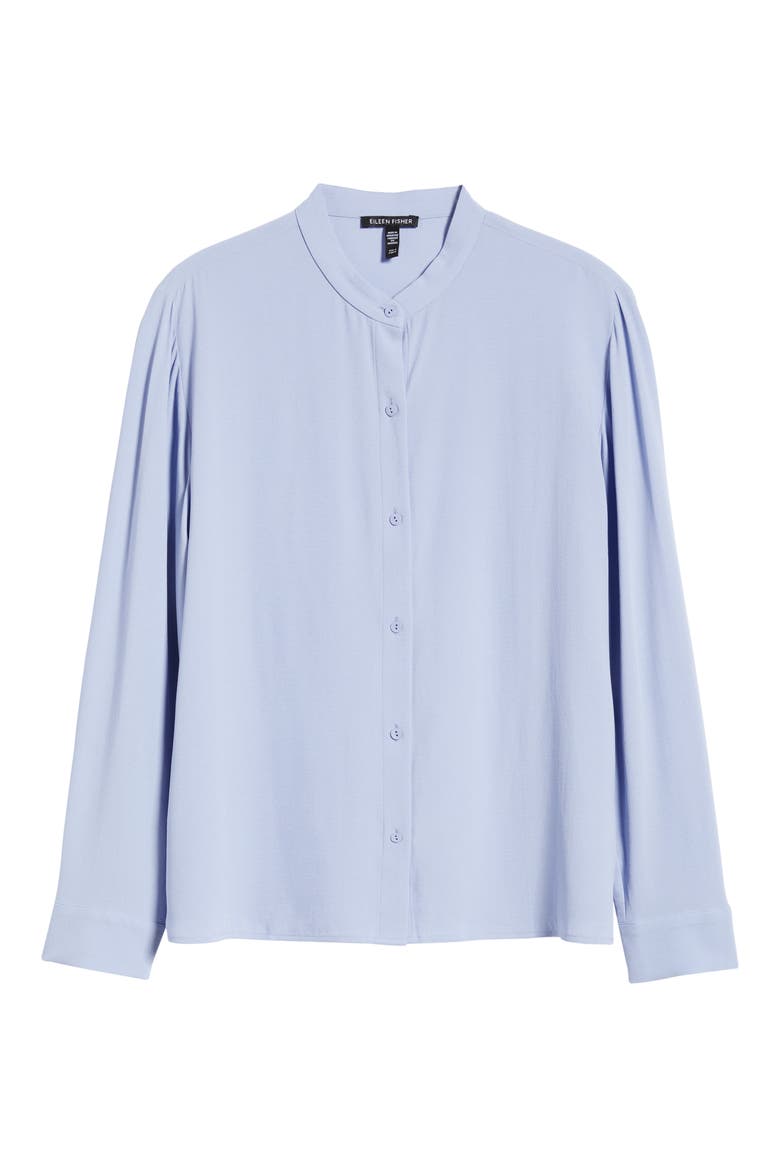 Mandarin Collar Silk Button-Up Shirt, Alternate, color, PLUME