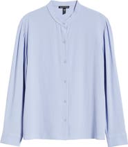 Eileen Fisher Mandarin Collar Silk Button-Up Shirt