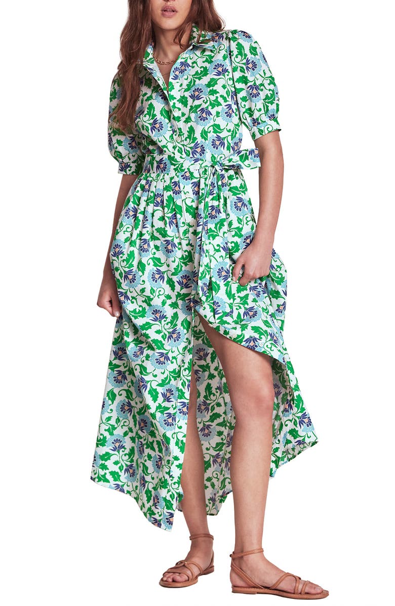 Boden Alexa Floral Cotton Maxi Shirtdress, Main, color, Rich Emerald, Ornate Vine