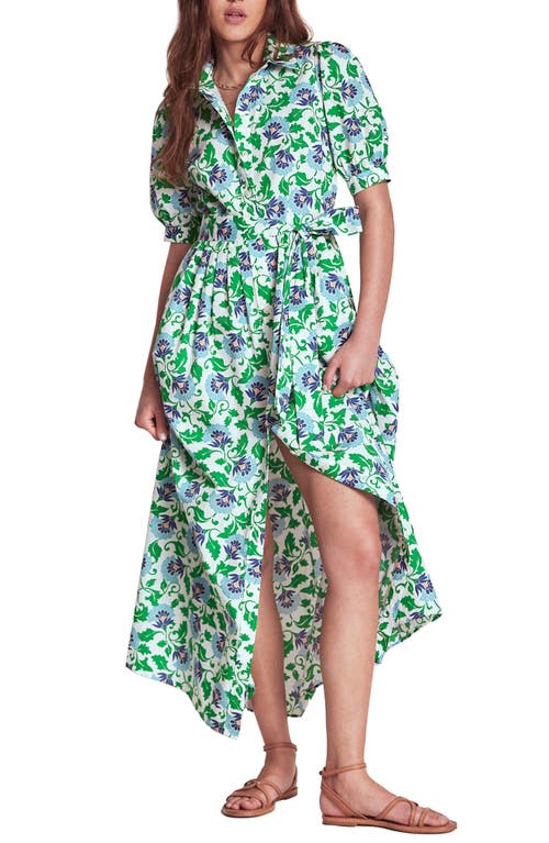 Boden Alexa Floral Cotton Maxi Shirtdress in Rich Emerald, Ornate Vine 