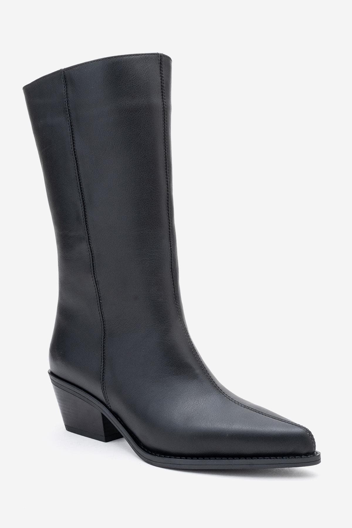 Forever & Always Shoes Juana Leather Pointed Toe Boot, Main, color, Black Leather