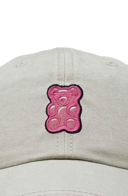 Dalix Pink Gummy Embroidered Casual Cap In Washed Stone White
