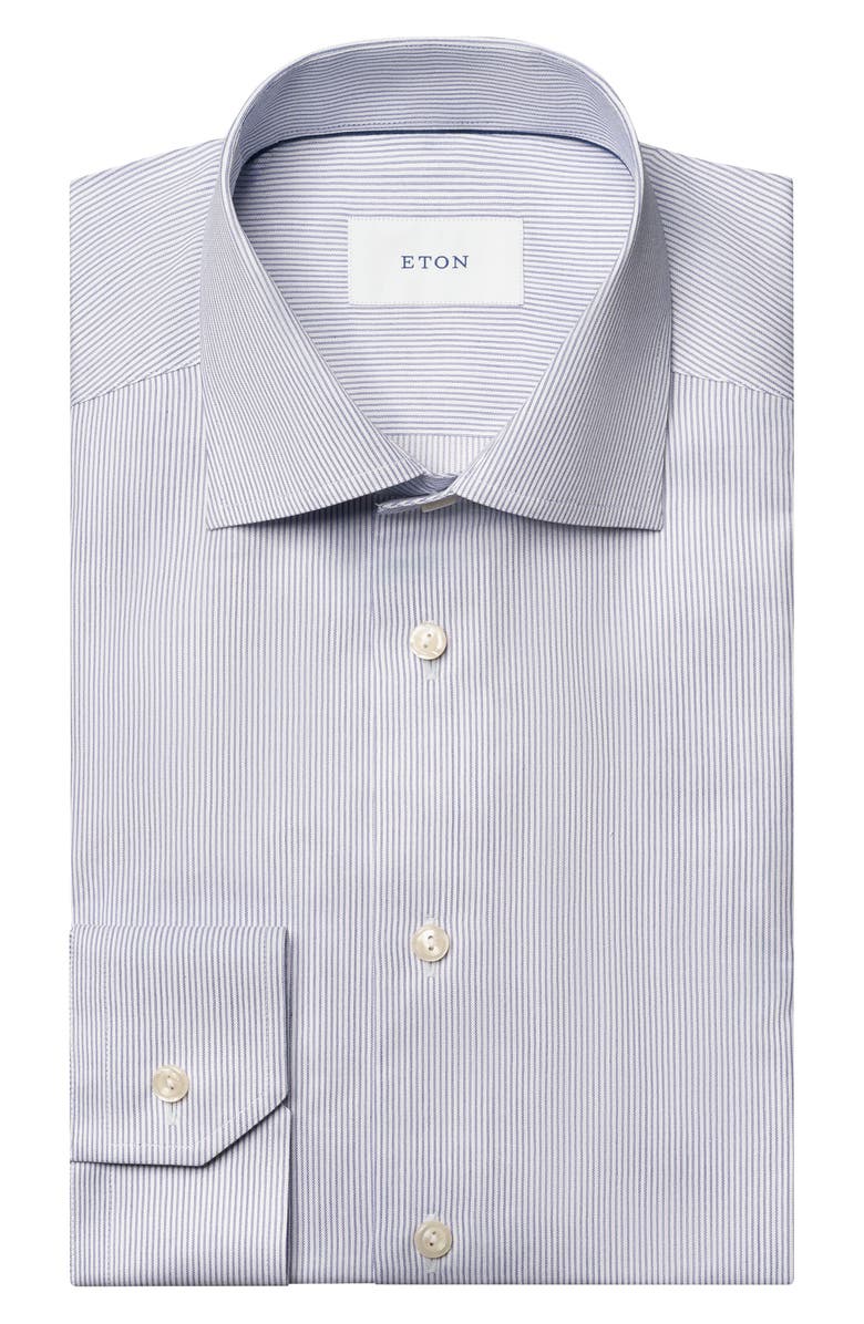 Eton Slim Fit Stripe Cotton Dress Shirt, Alternate, color, Dark Blue