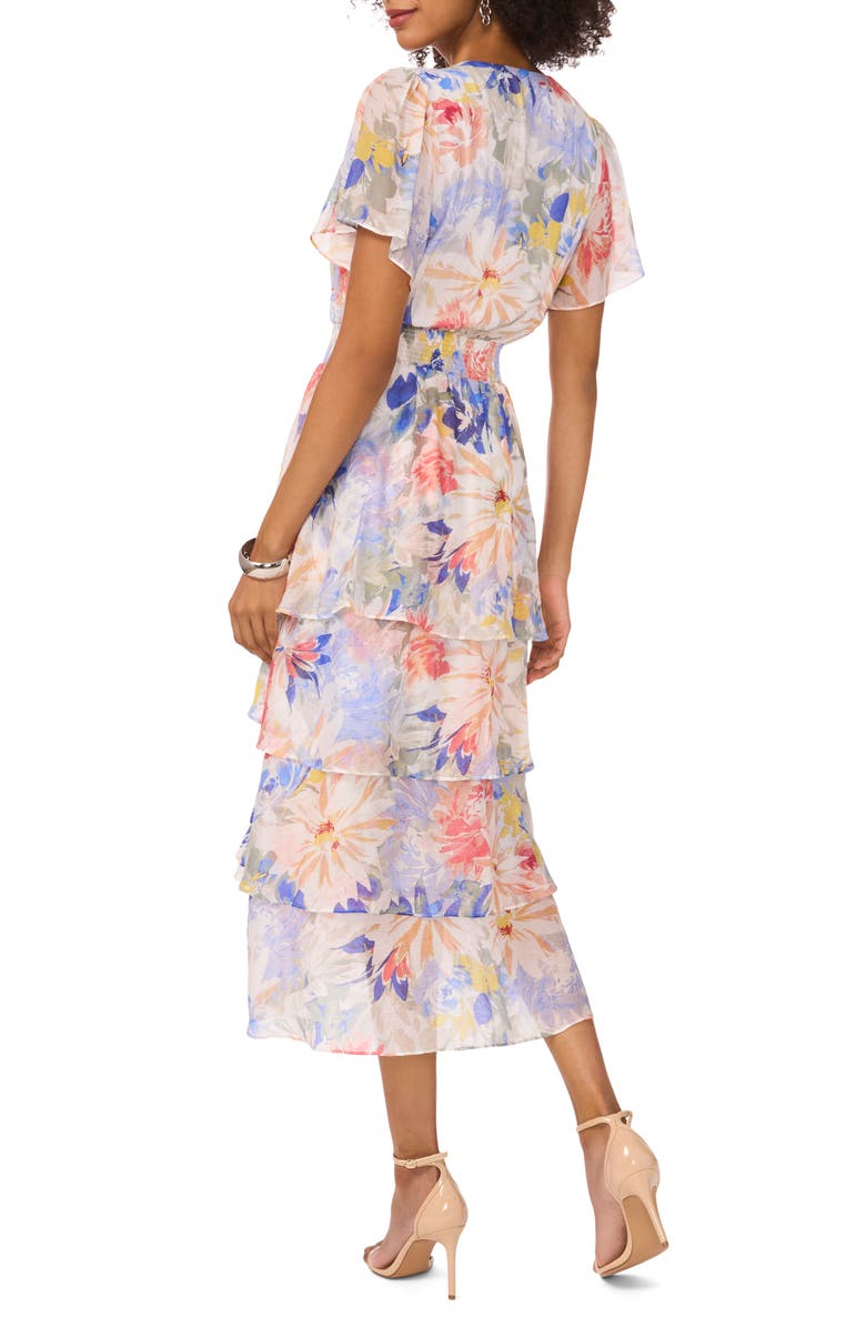 Floral Tiered Chiffon Cocktail Dress