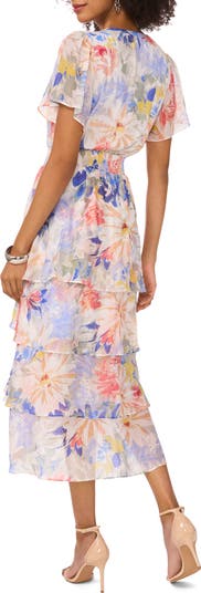 Floral Tiered Chiffon Cocktail Dress