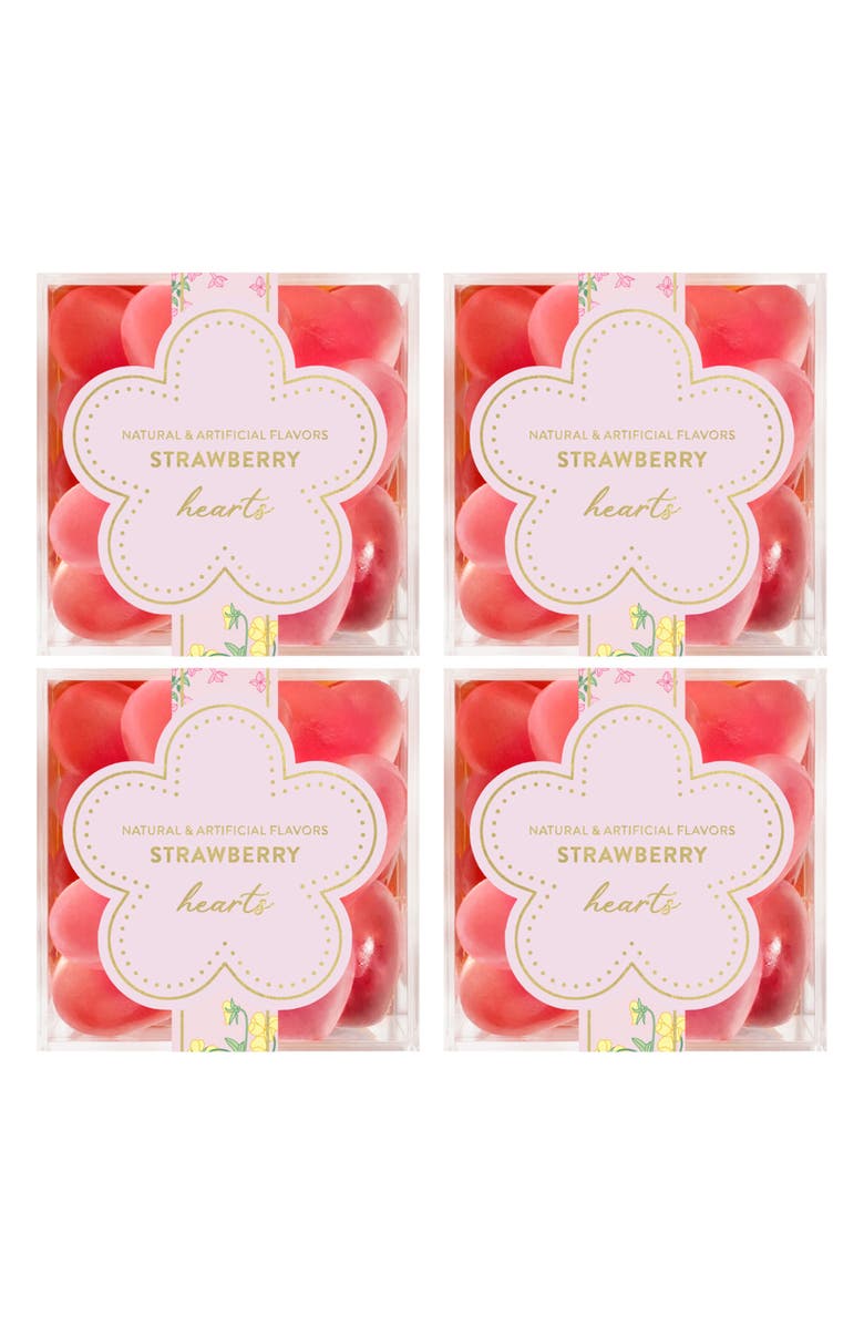 sugarfina La Vie en Rose Set of 4 Strawberry Heart Gummy Candy Cubes, Main, color,