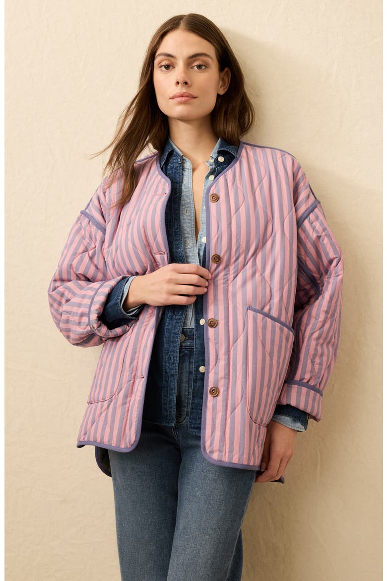 Horizon Series Stripe Quilted Jacket, Alternate, color, BERRY LUCY STRIPE