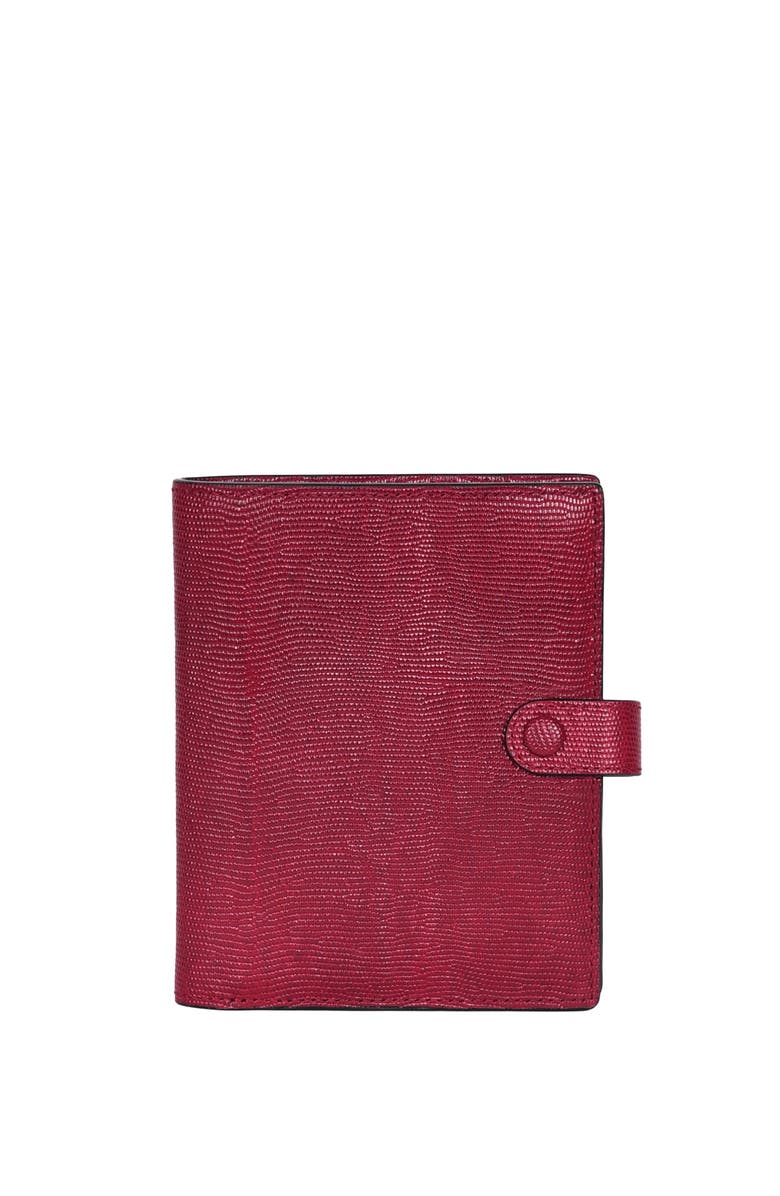 HYER GOODS Upcycled Leather Passport Wallet with Zipper Coin Pocket, Main, color, Cherry Red Lizard