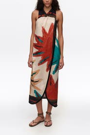 Bimba y Lola Positional Sun Fringed Midi Wrap Dress